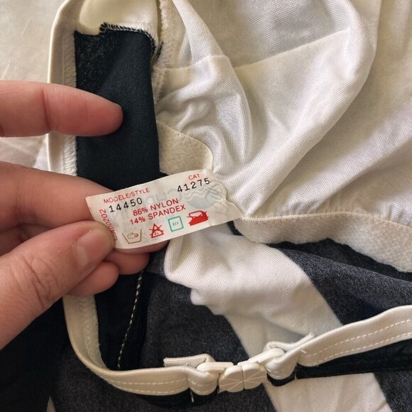 Rare Vintage Black + White Diagonally Striped Strapless One Piece S - Picture 7 of 13